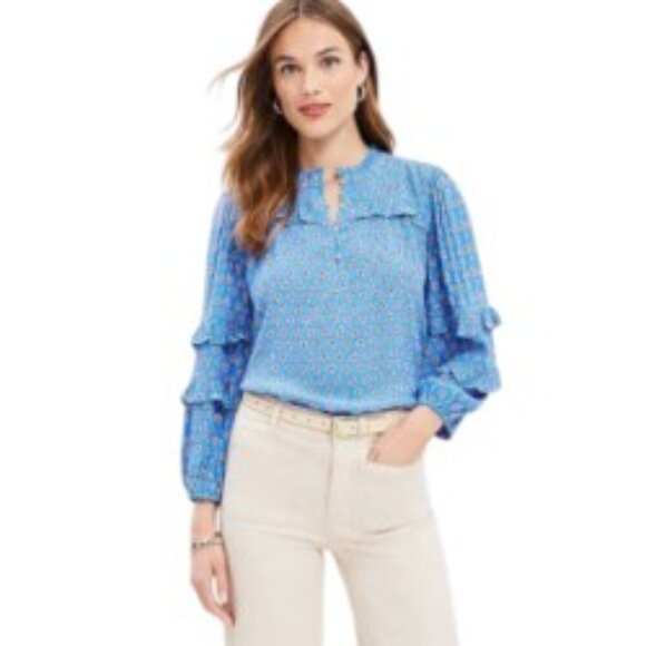 Loft Paisley Ruffled Button Blouse XSmall - Picture 1 of 6